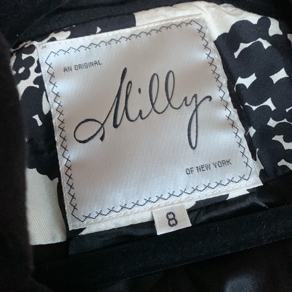 Milly 🖤New York Black Ruffle Collar Crop Cropped Wool Silk Jacket Coat Italy - Picture 9 of 16